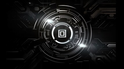Obraz premium Abstract digital design featuring a circular pattern with circuit-like elements and light effects.