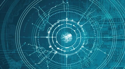 Obraz premium Abstract digital design featuring circular patterns and lines, suggesting technology and data.