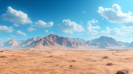 Naklejka premium Awe-Inspiring Desert Landscape with Majestic Mountains and a Cloud-Filled Sky