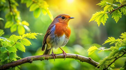 Panoramic Woodland Scene Featuring Male European Robin in Natural Habitat