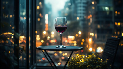 glass of red wine at night