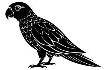 A black and white drawing of a bird.