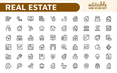 Real Estate Icon Set. A comprehensive collection of stylish and professional icons designed for the real estate industry, perfect for enhancing property listings, websites, and marketing materials.