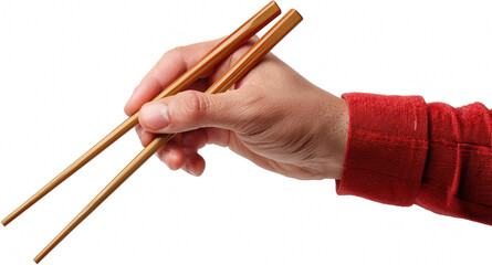 Hand Holding Chopsticks Asian Cuisine Food Eating Utensils Wooden Chopsticks Closeup Isolated