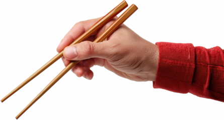 Hand Holding Chopsticks Asian Cuisine Food Eating Utensils Wooden Chopsticks Closeup Isolated