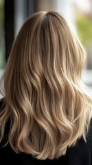 Naklejka premium Long wavy blonde hair with soft highlights and natural shine