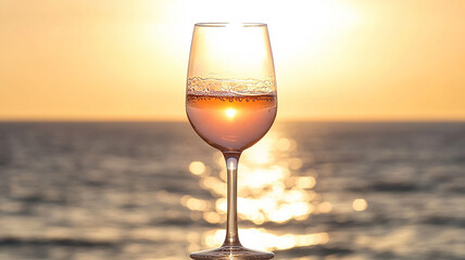 glass of champagne on sunset background