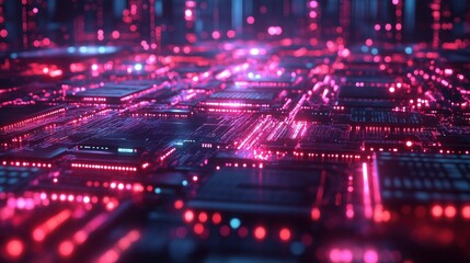 Obraz premium A computer chip with many lights on it