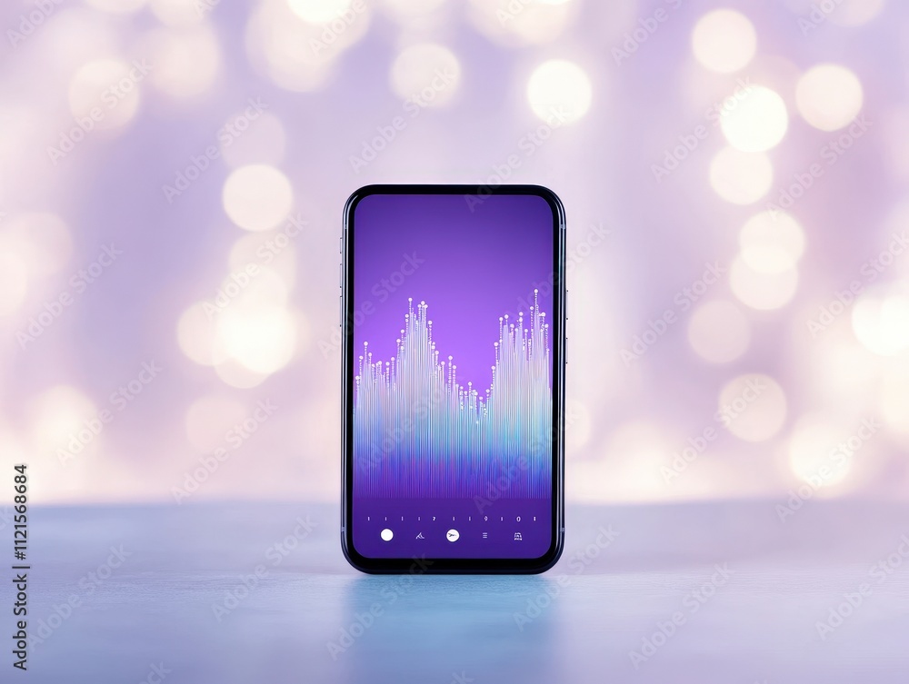 Aufkleber a sleek smartphone displaying a vibrant sound wave visualization on its screen, set against a blurre