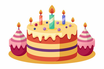 Birthday Cake Colourful Vector Art Illustration on a White Background