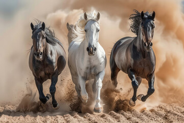 Fototapeta premium three arab horse runs free ., 