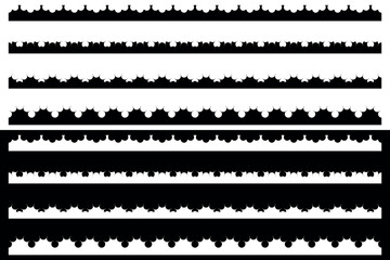 Obraz premium Sharp scalloped Border in different patterns. Vector illustration isolated on black and white background.
