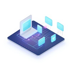 Digital interface with data visualization and connections in a futuristic design.