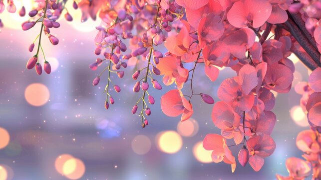 A beautiful arrangement of pink flowers blurred against a dreamy background, perfect for spring and nature-themed projects. - Powered by Adobe