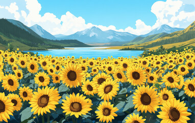 Obraz premium sunflowers in the mountains