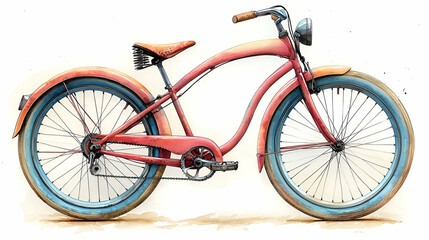 Fototapeta premium A vintage-style bicycle with a sleek frame, bold colors, and classic design, perfect for leisurely rides or retro-themed decor.