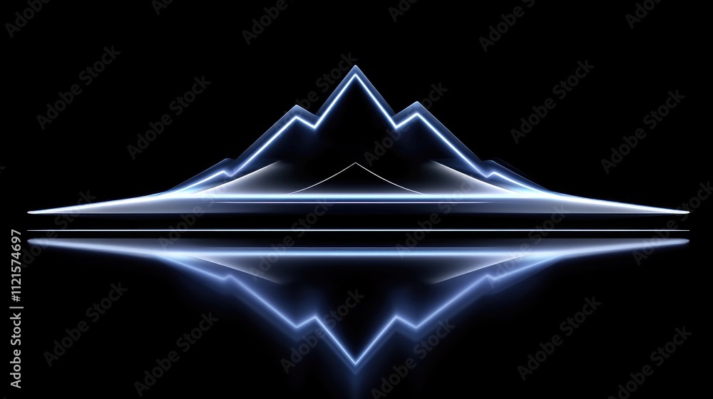 Poster a sleek graphic of a line chart with sharp peaks and glowing trails, hovering over a reflective surf