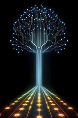 Abstract pathways symbolizing learning, deep black backdrop, exploration of knowledge theme.