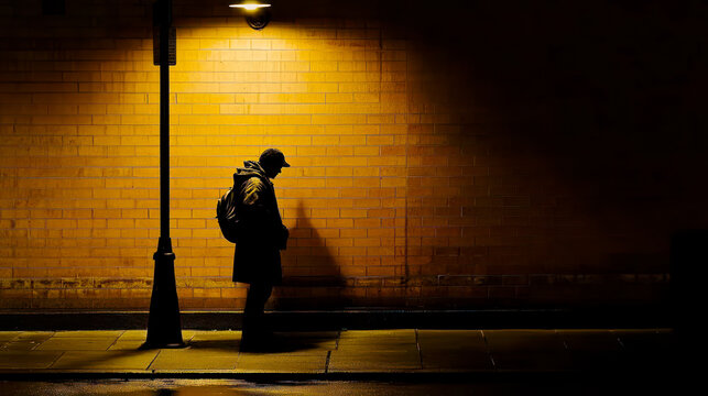 Suspicious person, drug dealer, plug or addicted man, standing alone on the night street