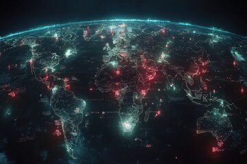 Global cyber activity analysis worldwide digital data visualization technology environment aerial view security insights
