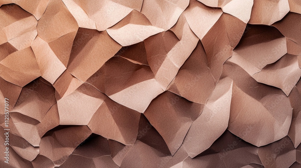 Poster Captivating display of wrinkled mocha mousse paper reveals complex textures, inviting exploration of its artistic design and subtle tones