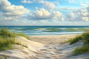 Premium Quality Visual of Beautiful Summer Landscape of Sea Coast and Dunes, High Detail, 8K