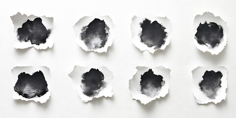 Set of burnt holes of paper isolated on white background,ripped paper with burned edges on white background,texture and background,Collection of burnt holes in piece of paper isolated on white,Ai