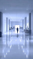 Fototapeta premium Minimalist Office Hallway with Lone Figure