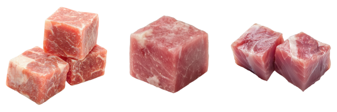 Raw Pork Cubes Fresh Meat Butcher Shop Food Ingredient Cooking on transparent background