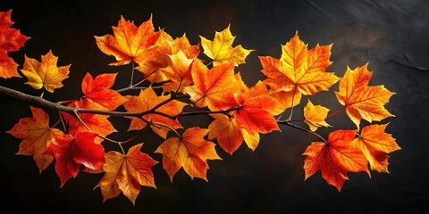 Fototapeta premium Vibrant Autumn Leaves on Black Background - Rule of Thirds Composition for Nature Photography