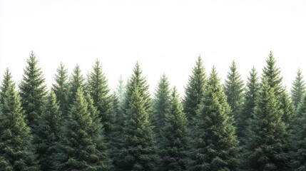 Lush Evergreen Forest Pine Trees Nature Background White Sky 8k