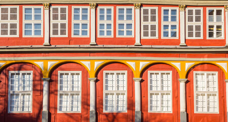 Red and yellow colors of the historic castle in Wolfenbuttel, Germany