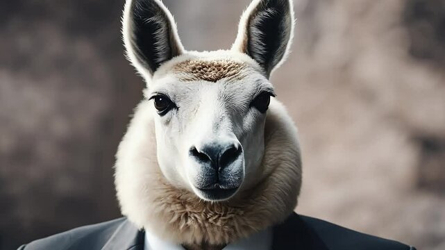 portrait video of llama face beauty cute fashion funny animal in 4k