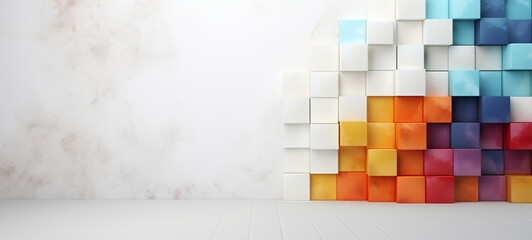 Vibrant abstract background with a mosaic pattern of colorful low poly 3D geometric cube shapes ...