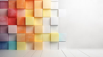 Vibrant and colorful abstract backdrop featuring a geometric pattern of 3D cubes and squares in a gradient design  Modern minimal and architectural style composition
