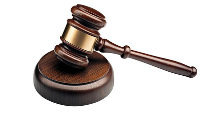 Wooden gavel resting on a block, symbolizing law, justice, court proceedings, and legal authority.
