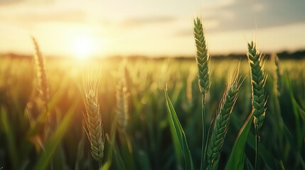 Fototapeta premium Vibrant field of crops under the sun illustrating the oxygen production process