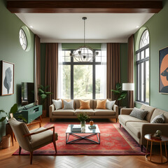 Fototapeta premium Modern vintage interior of living room designgreen room
