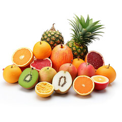 Vibrant and Appetizing Arrangement of Various Healthy Organic Fruits including Pineapple Orange Kiwi Pomegranate and More for a Nutritious and Delicious Culinary Concept