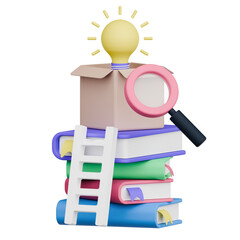 3D Rendering Searching for idea from colorful Stacked Books