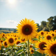 Obraz premium Natural landscape of sunflowers field on sunny day