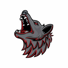 the mascot's dark gray wolf head roared coolly,  vector template and Graphic illustration.