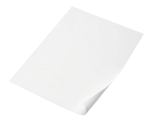 White paper featuring a slight curl at the bottom corner, ideal for creative projects, graphic design, or document presentations. Isolated on transparent background, png.