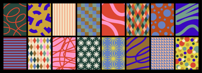 collection of textured vector backgrounds with simple and fun patterns. Abstract and colorful backgrounds for cards, posters, covers, banners or branding.