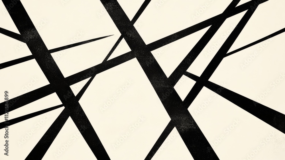 Poster black and white lines intersecting at various points to form an abstract, modern design on a smooth,