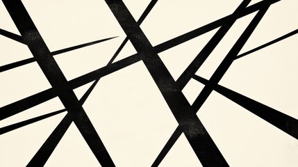 Black and white lines intersecting at various points to form an abstract, modern design on a smooth, light-colored backdrop