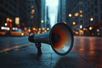 Megaphone on City Street at Dusk