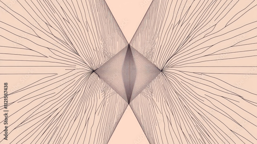 Poster intricate line art of a geometric pattern, with sharp angles and precision, set on a minimalistic ne