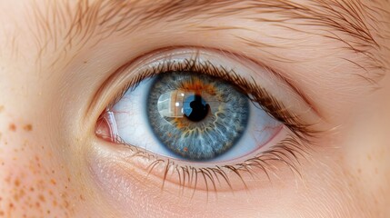 A striking close up reveals a blue and dark gray iris with vibrant hints of orange, capturing the intricate beauty in a sci-fi theme