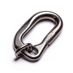 Fototapeta premium Detailed Close-up of a Metal Carabiner Clip on White Background
